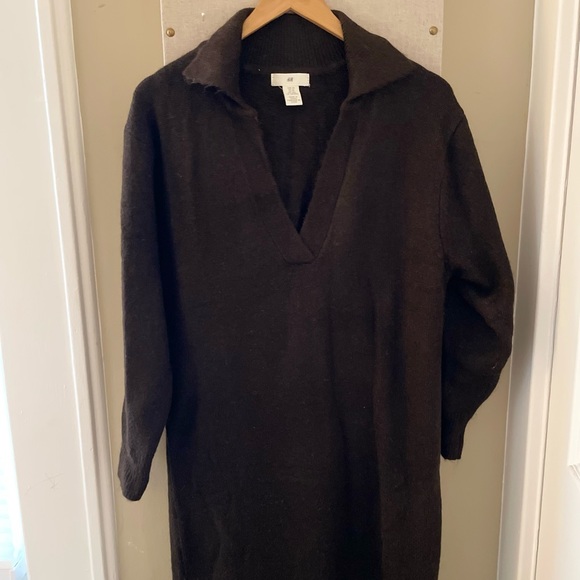 NWOT H&M Collared Knit Midi Sweater Dress Brown XS - Picture 4 of 4